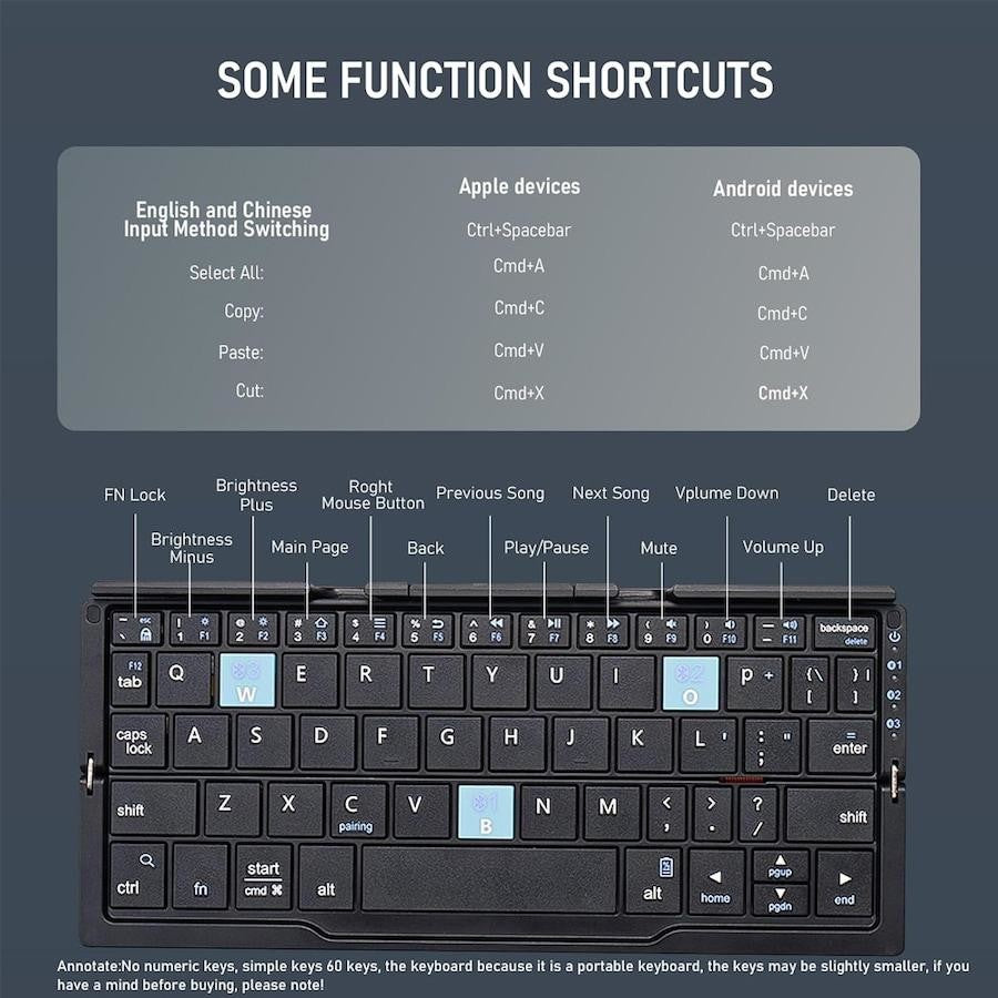 Ultra-Slim Foldable Bluetooth Keyboard - Wireless Rechargeable Travel Keyboard