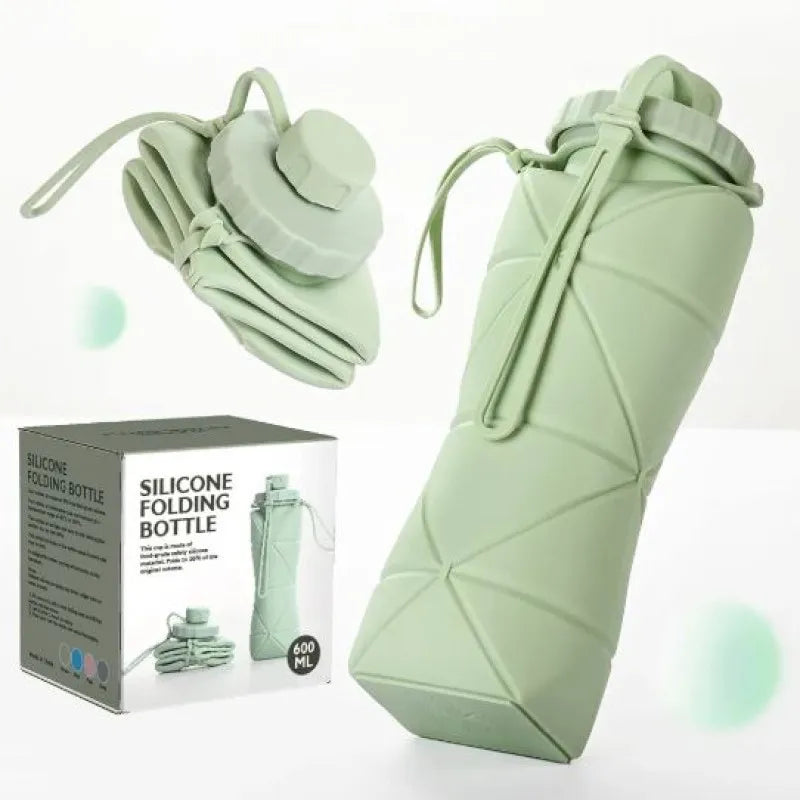 600ml Foldable Silicone Water Bottle – Reusable Leakproof Sports Bottle