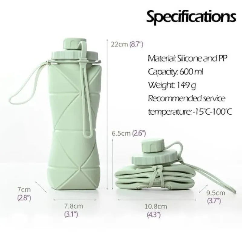 600ml Foldable Silicone Water Bottle – Reusable Leakproof Sports Bottle