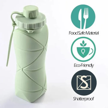 600ml Foldable Silicone Water Bottle – Reusable Leakproof Sports Bottle