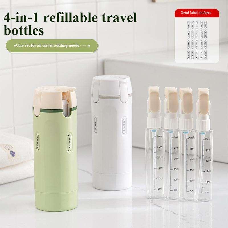 4-in-1 Sustainable Plastic Travel Dispenser Bottle
