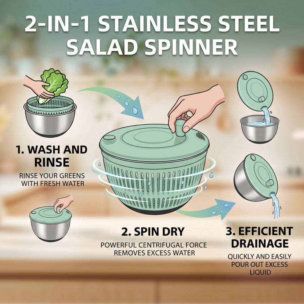 Salad Spinner Quick Drying Vegetable Dehydrator with Non Slip Base