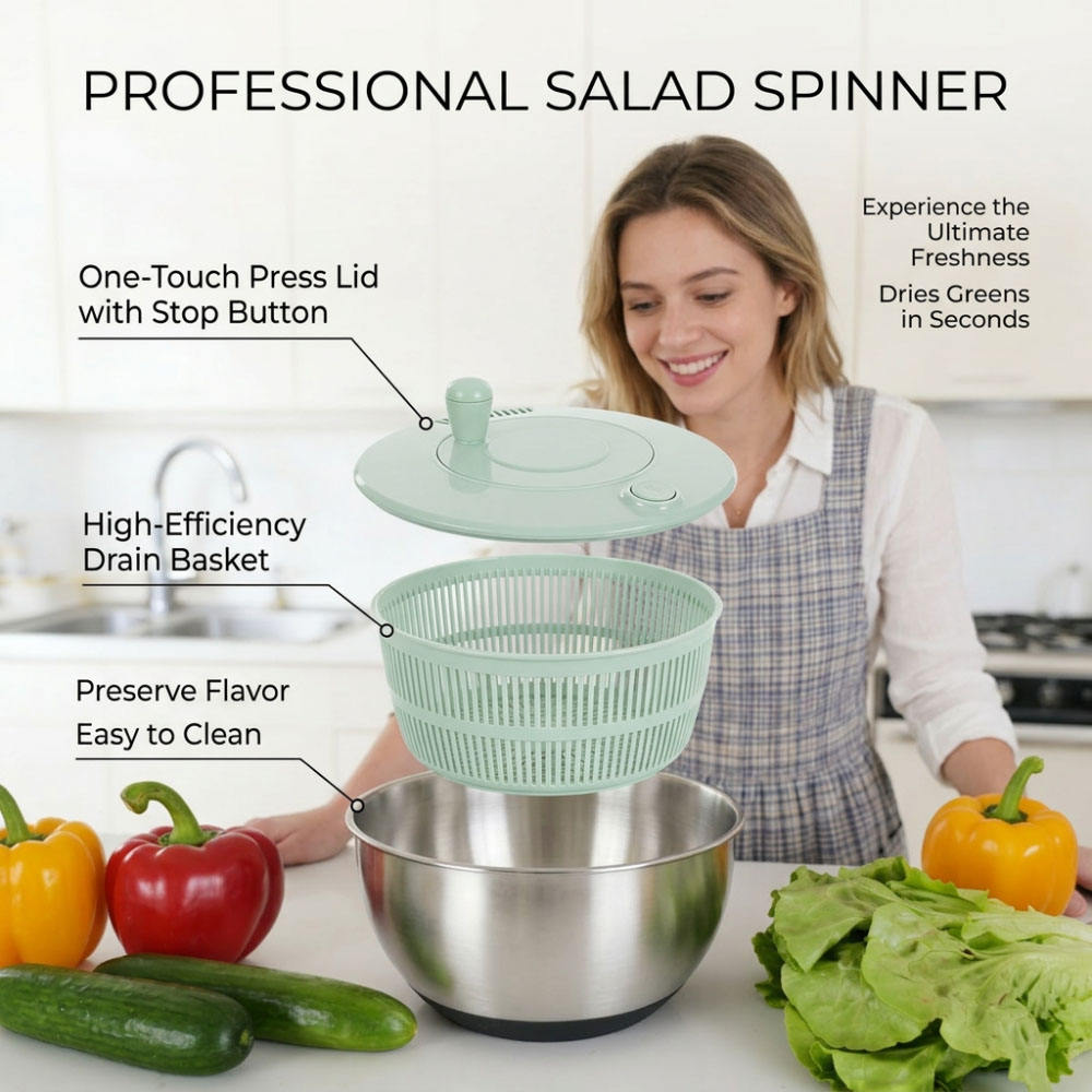 Salad Spinner Quick Drying Vegetable Dehydrator with Non Slip Base