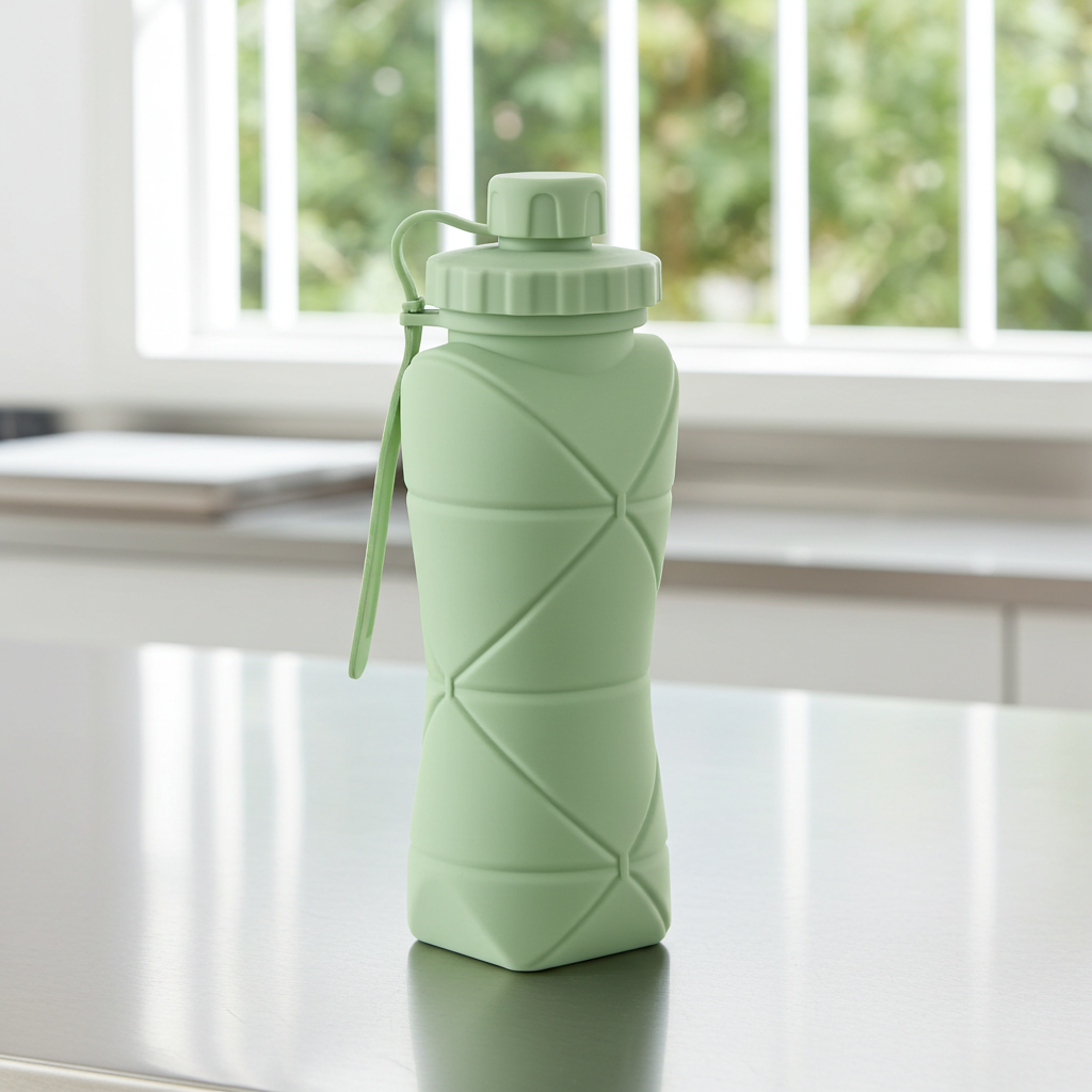 600ml Foldable Silicone Water Bottle – Reusable Leakproof Sports Bottle